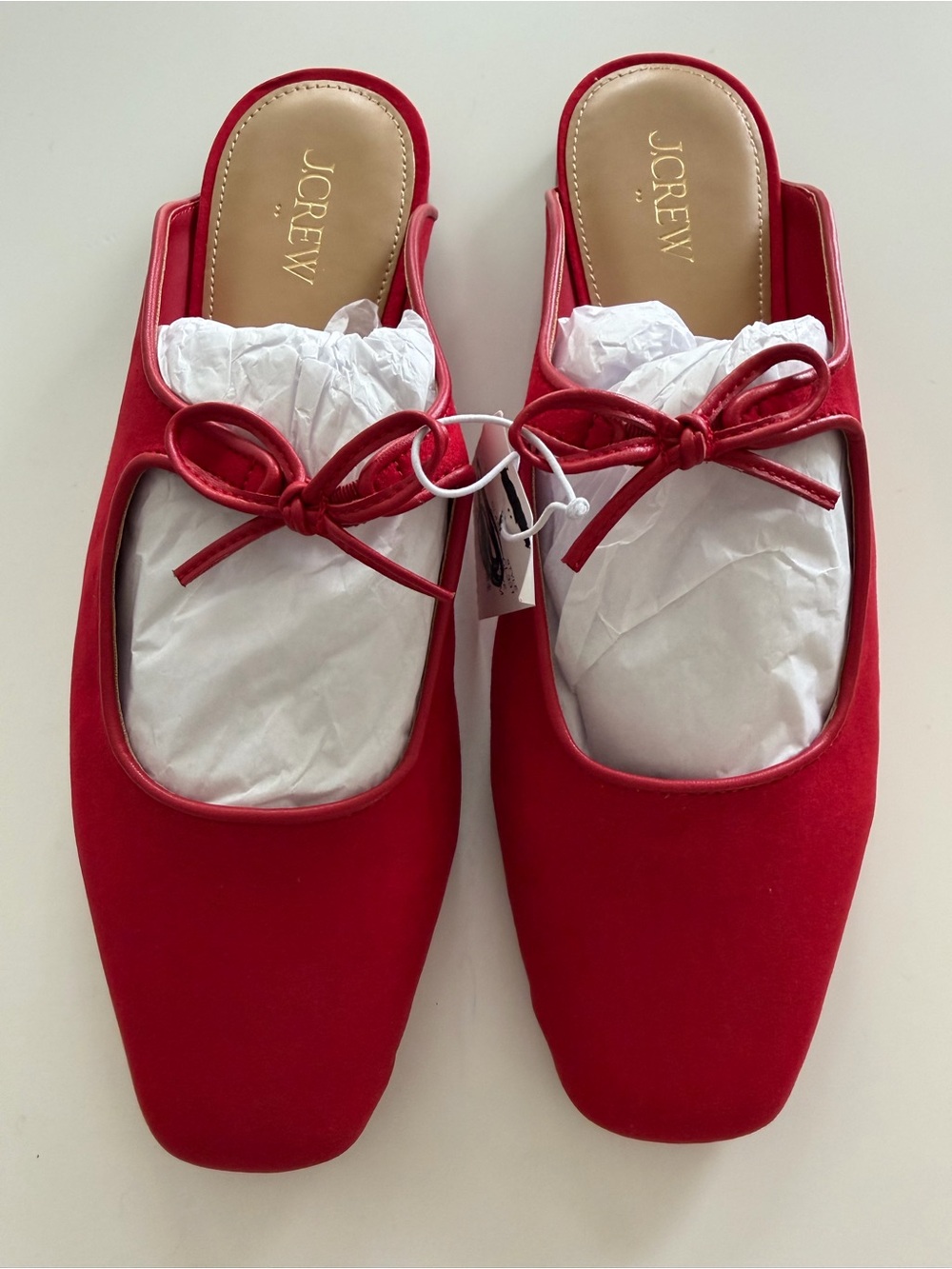 J.Crew Factory Bow Slip-On Mules Red Suede Women's Size 8 1/2